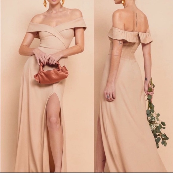 NWT REFORMATION Redford off shoulder bridesmaid Champagne Maxi Dress Sz 4 - Picture 1 of 7